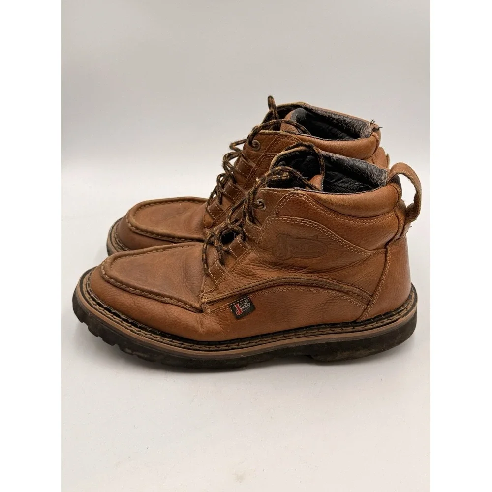 Justin Men's Brown Pebble Grain Leather Moc Lace Up Ankle Boots 988 Size 9